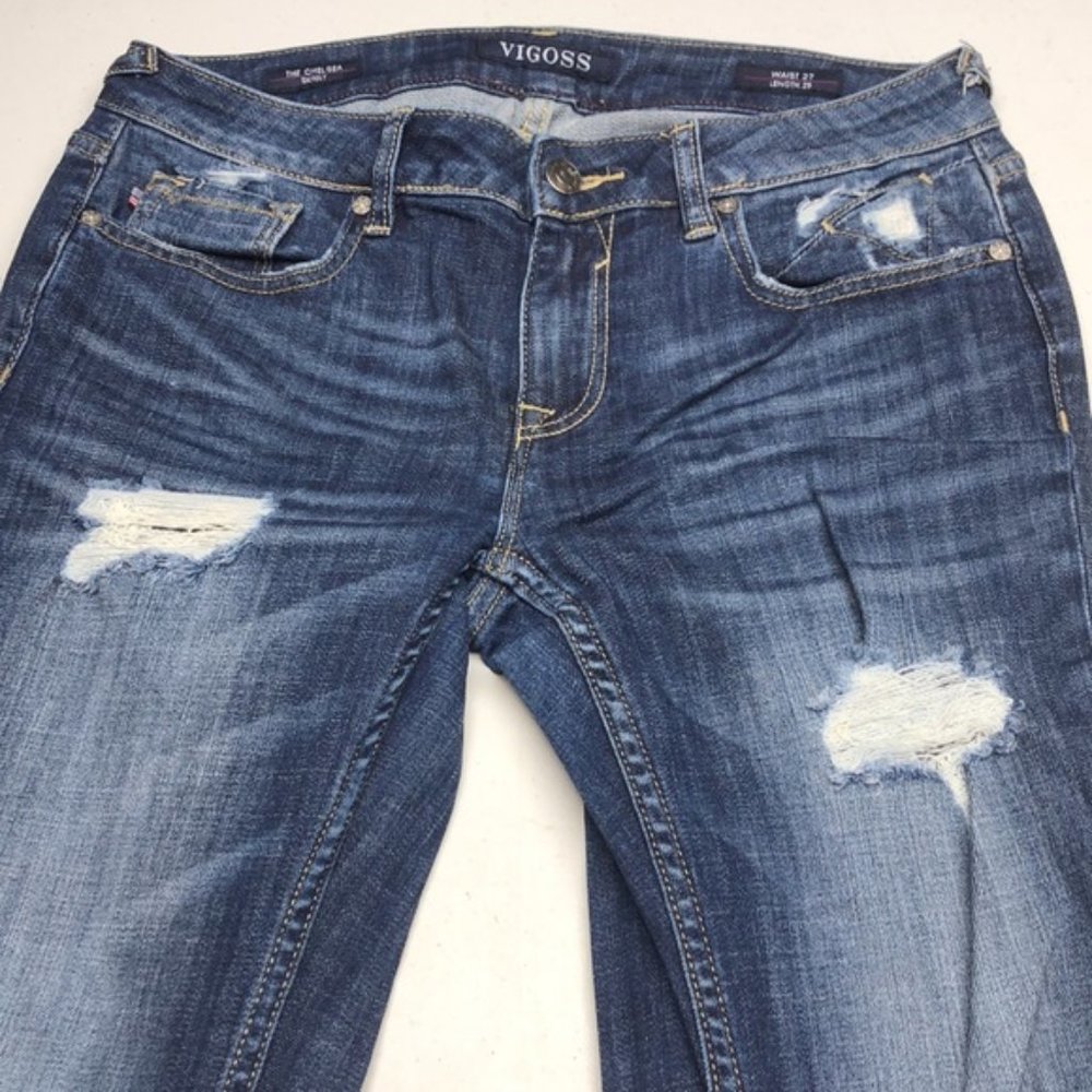 LIKE NEW VIGOSS CHELSEA SKINNY JEANS 27x29 RARE DISTRESS ED ๐ - Picture 5 of 12